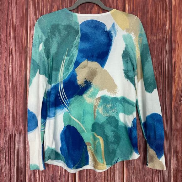 Chicos Pullover V-Neck Sweater Long Sleeve Blue Green Size 0 / US Small NWT - Picture 3 of 6